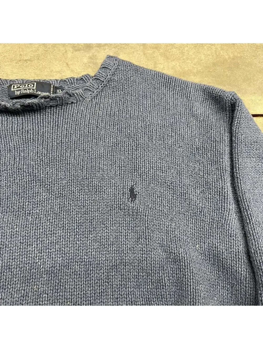 vintage polo ralph lauren light blue heavyweight knit sweater size xl